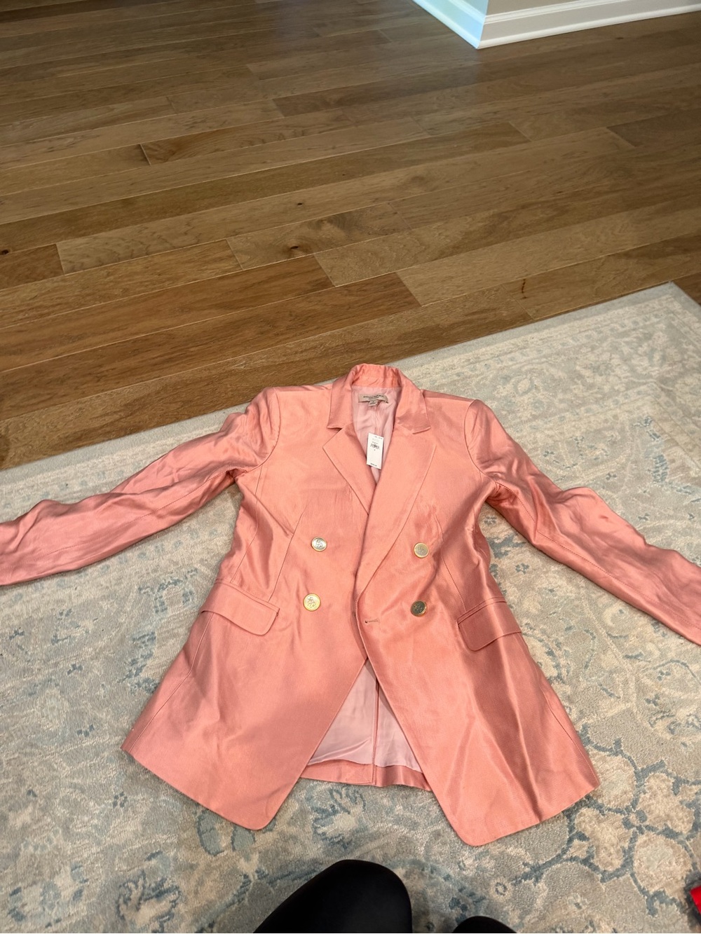 Banana Republic Coral Pink Double-Breasted Satin Blazer